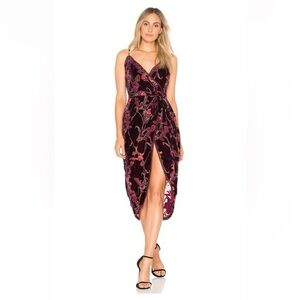 J.O.A. Burgundy Velvet Floral Midi Formal Dress Small